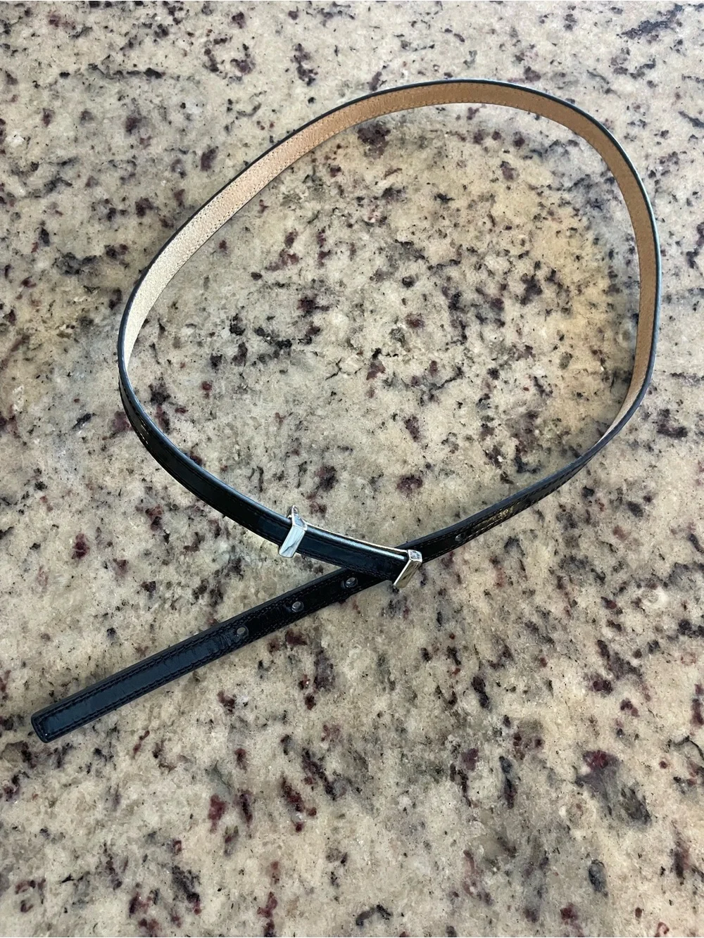 Women's Black genuine Patent leather Skinny Waist Belt 30-34